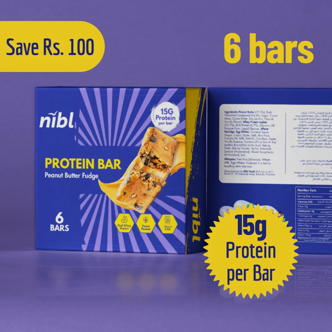 Nibl Peanut Butter Fudge Protein Bar lifestyle – gym snack, post-workout Pakistan