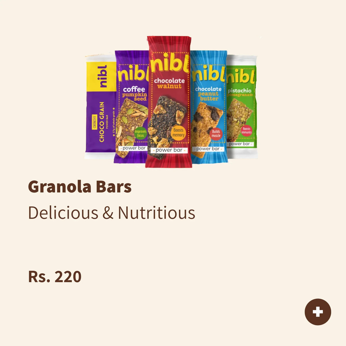 Halal granola bar with nuts, seeds, and cocoa, made in Pakistan; healthy, low-calorie food rich in texture and natural ingredients