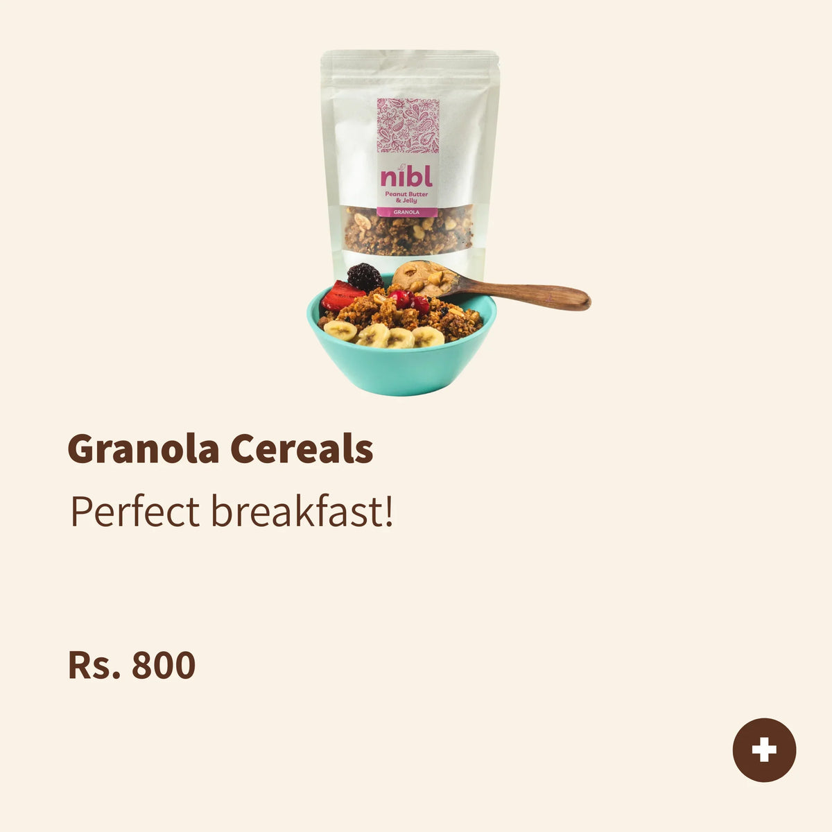 Nibl Granola Cereal with wheat porridge, fruits, nuts, seeds, peanut butter, almond butter, and cocoa – Made in Pakistan