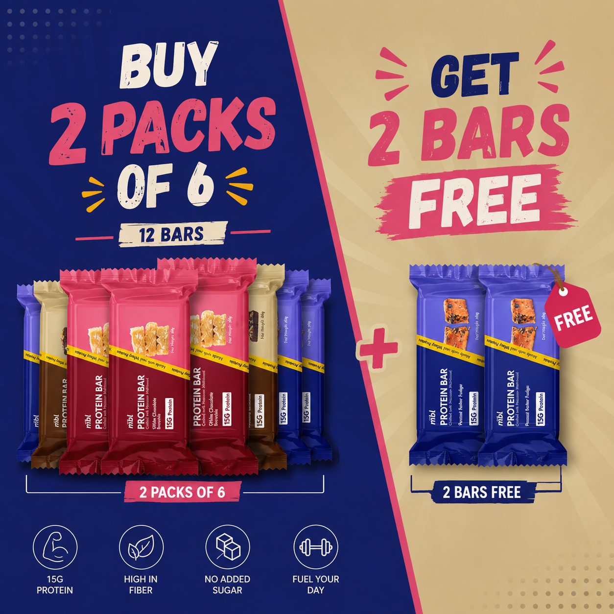 Buy 2 Pack of 6 Protein Bars, Get 2 bars FREE