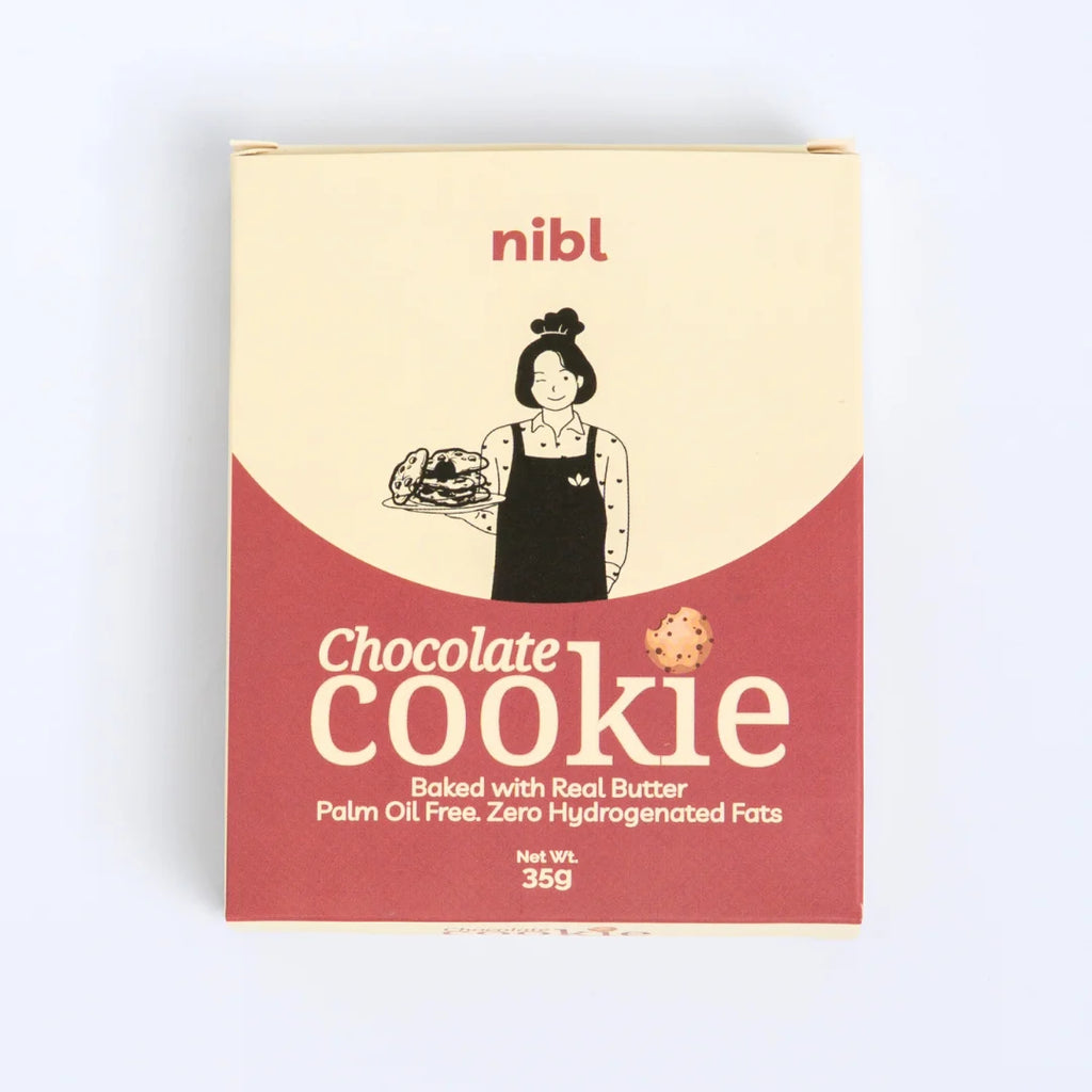 Nibl Chocolate Chunks Cookie close-up showing chocolate pieces – real butter