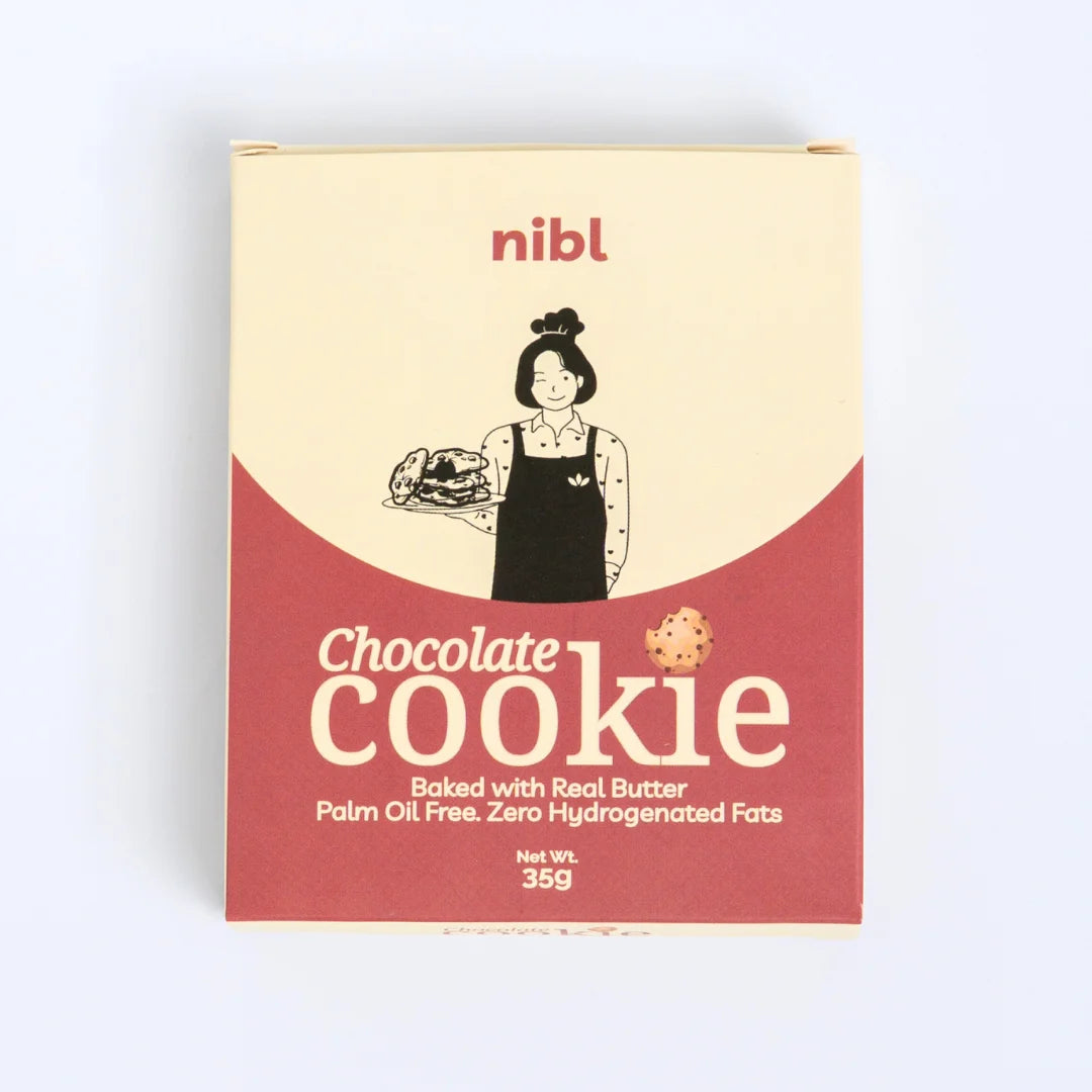 Nibl Chocolate Chunks Cookie close-up showing chocolate pieces – real butter